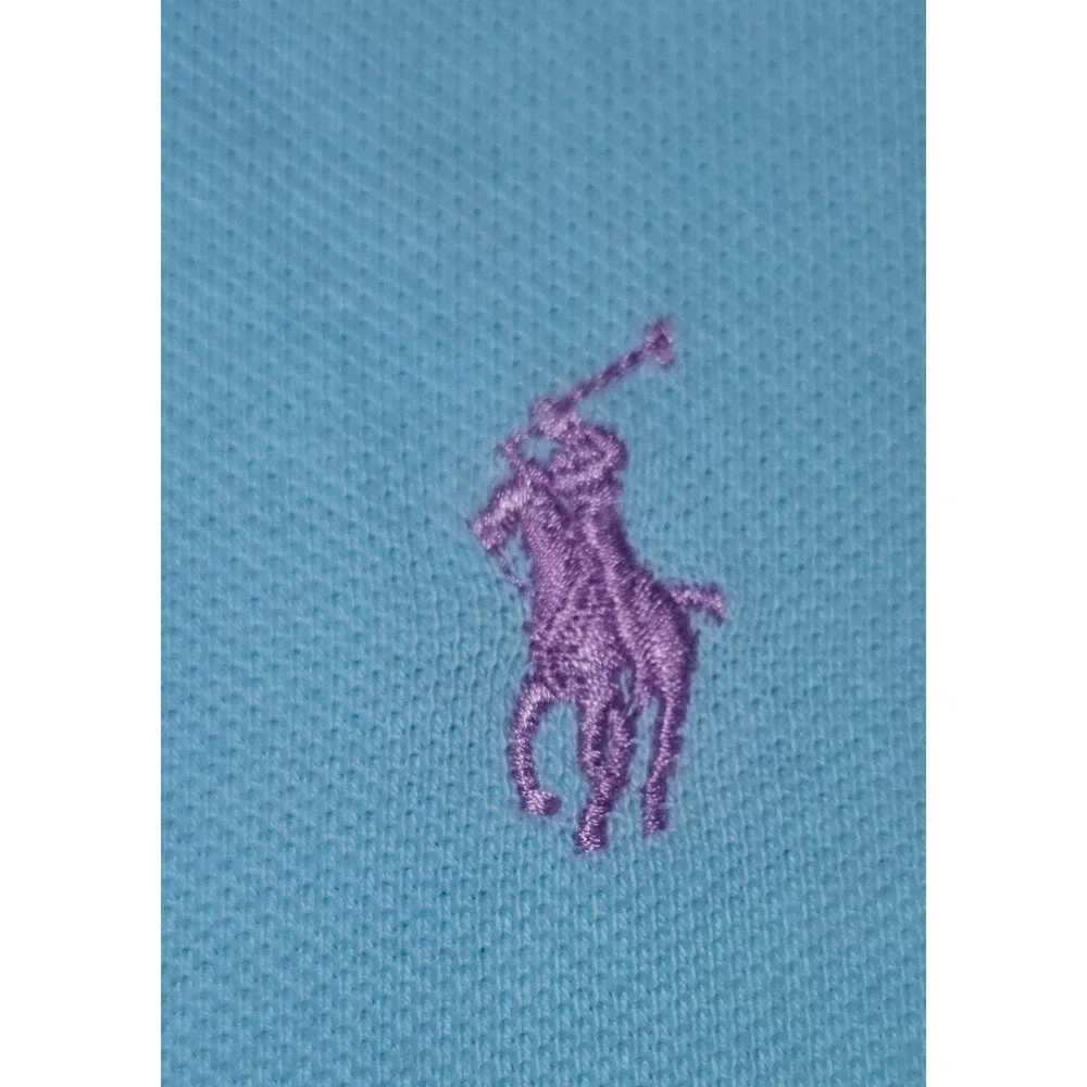 Polo Ralph Lauren Small Mens Light Blue Pink Pony Custom Fit Polo Shirt Pique